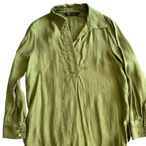 Zara Khaki Button-Up Shirt